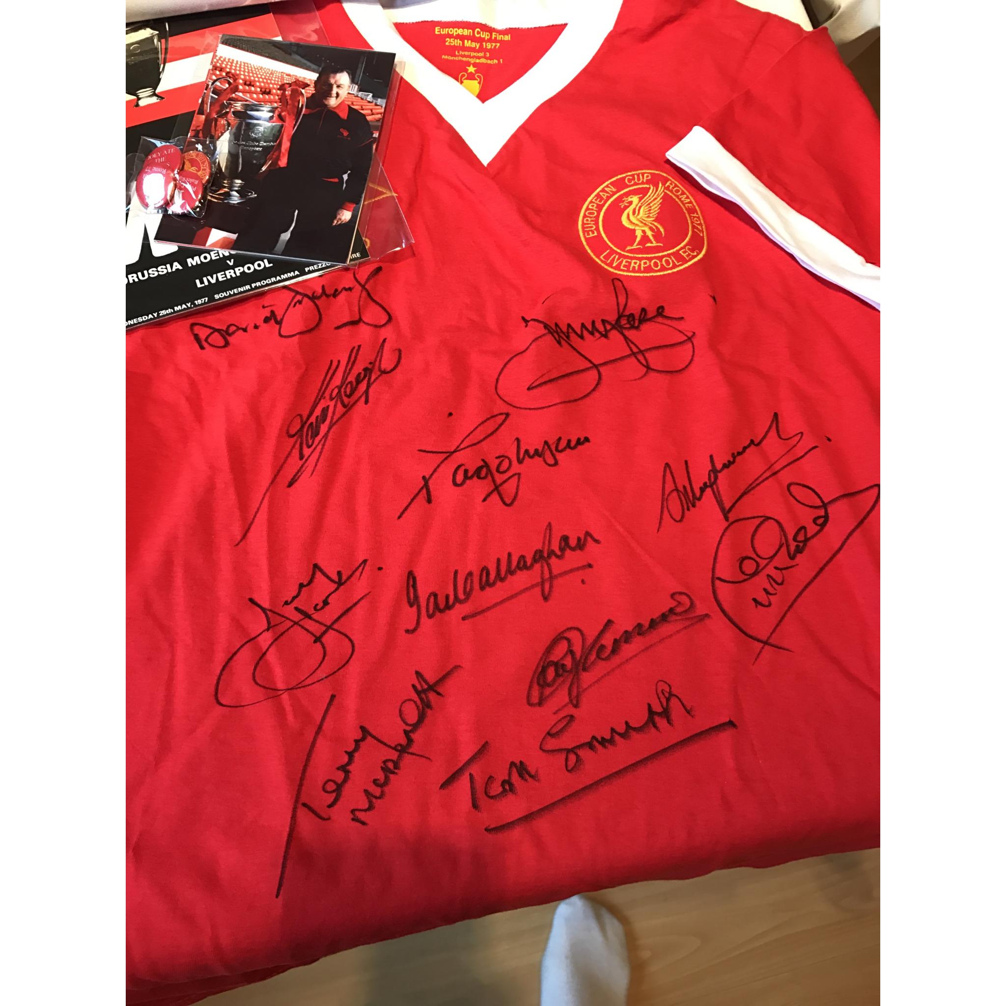 1977 EUROPEAN CUP LIVERPOOL MULTI SIGNED BY 10 FOOTBALL SHIRT WITH COA PROOF 