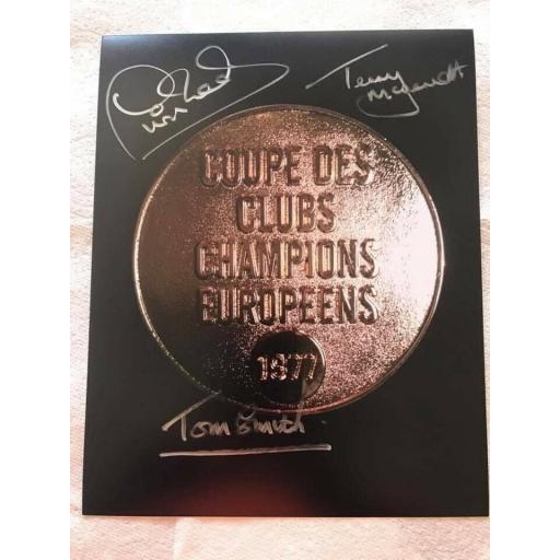 LIVERPOOL FC 1977 EUROPEAN CUP WINNERS MEDAL 10x8 PHOTO SIGNED BY 3 GOALSCORERS